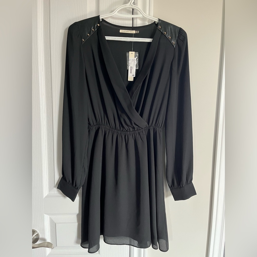 Mustard Seed Black Long Sleeve Wrap Dress